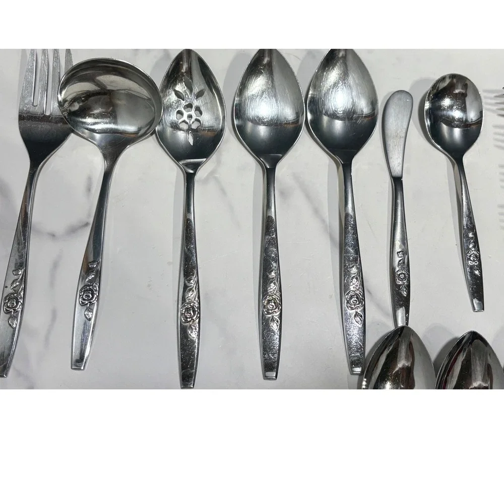 Vtg Oneida Stainless Steel Flatware Set 42pc Our Rose Floral Pattern Silverware